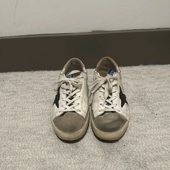 Golden Goose Women's Super-Star with Black Glitter Star and Pink Heel Tab - Picture 3 of 7